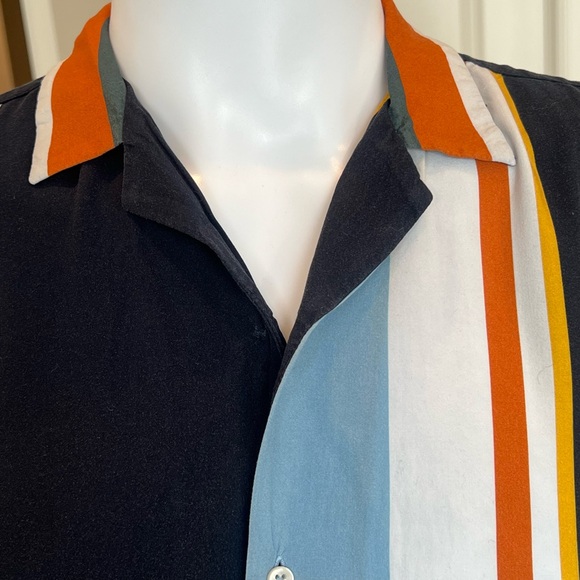 Zara Colorful Striped Flowy SS Button-Up w/ Revere Collar - Picture 3 of 7